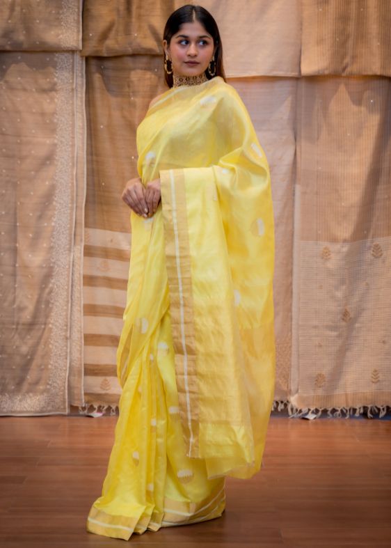 Yellow Silk Chanderi Saree