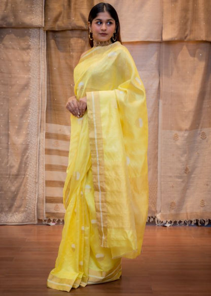 Yellow Silk Chanderi Saree