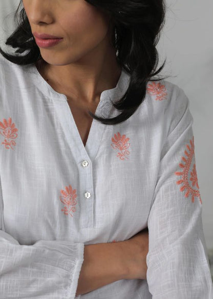 White Orange Embroidery Top- SS 2516