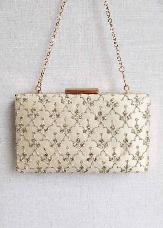 Anya Box Clutch Cream and Light Gold - AM BC 0619 0003