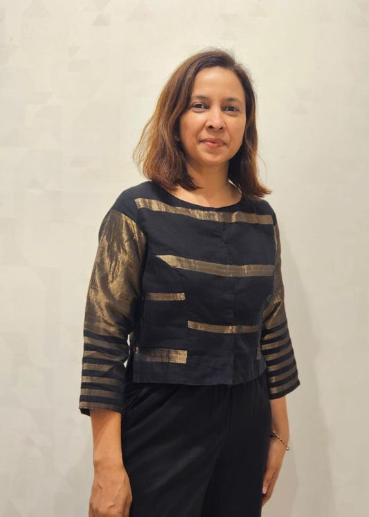 Black and Gold Fulia Cotton Stripes Blouse