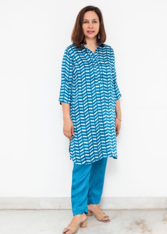 Blue Anuradha Collar Modal Silk Tunic