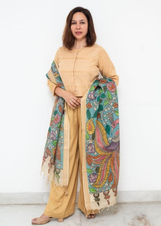 Blue Kalamkari Hand Painted Dupatta