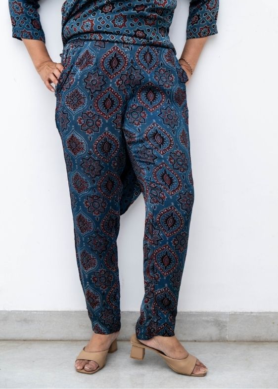 Blue Modal Silk Ajrakh Print Pant