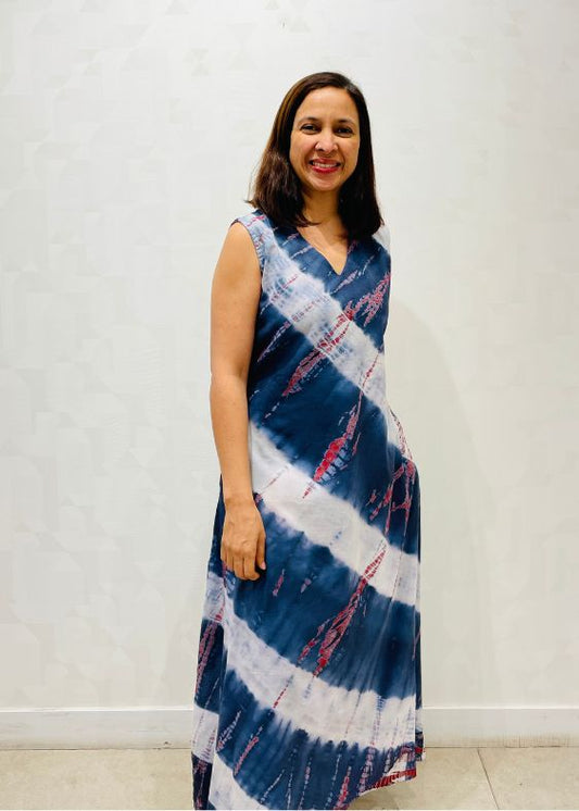 Blue and white bali maxi cotton dress
