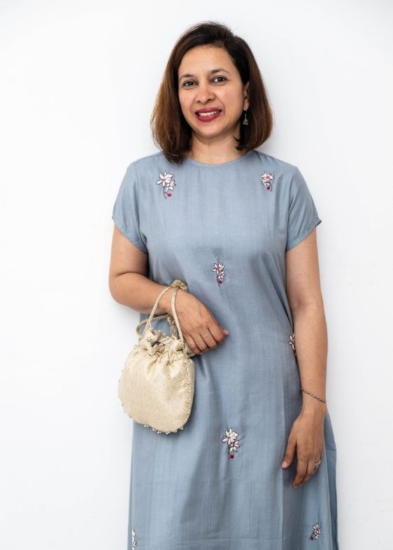 Blue cherry blossom Tussar Cotton Dress