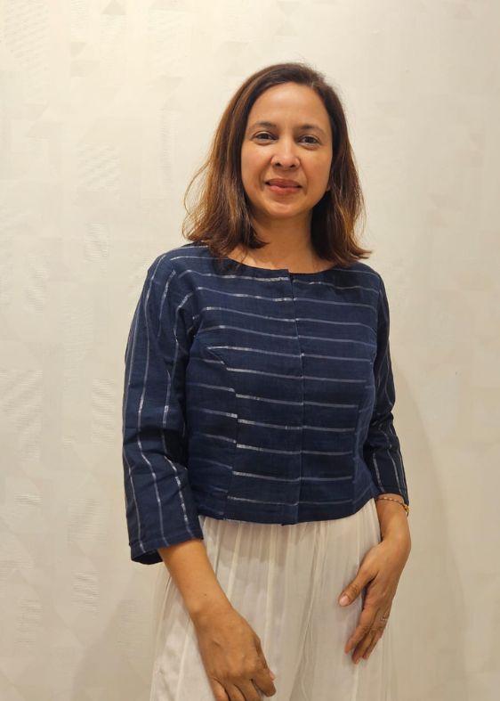 Blue with Silver Fulia Cotton stripes Blouse