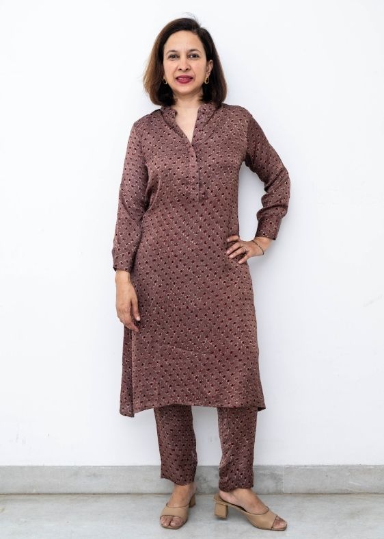 Brown Lotus Flower Modal Silk Tunic