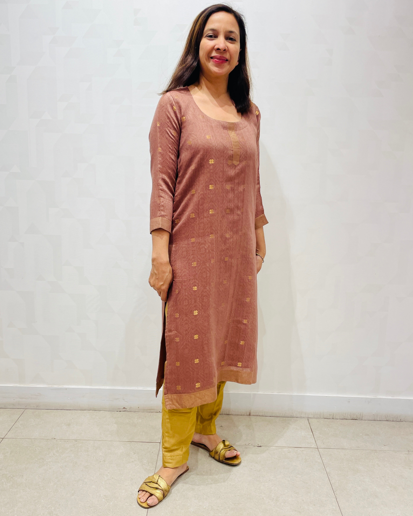 Brown buti silk long kurta