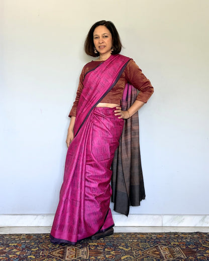 Purple Printed Tussar Silk