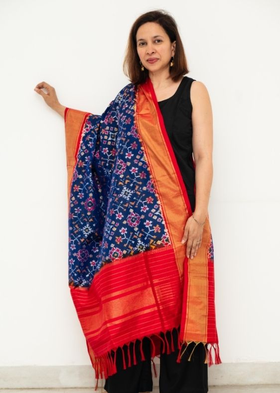 Dark Blue Silk Ikat Dupatta