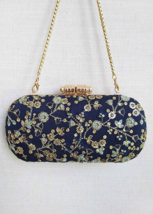 Elan Navy Silk Capsule Clutch