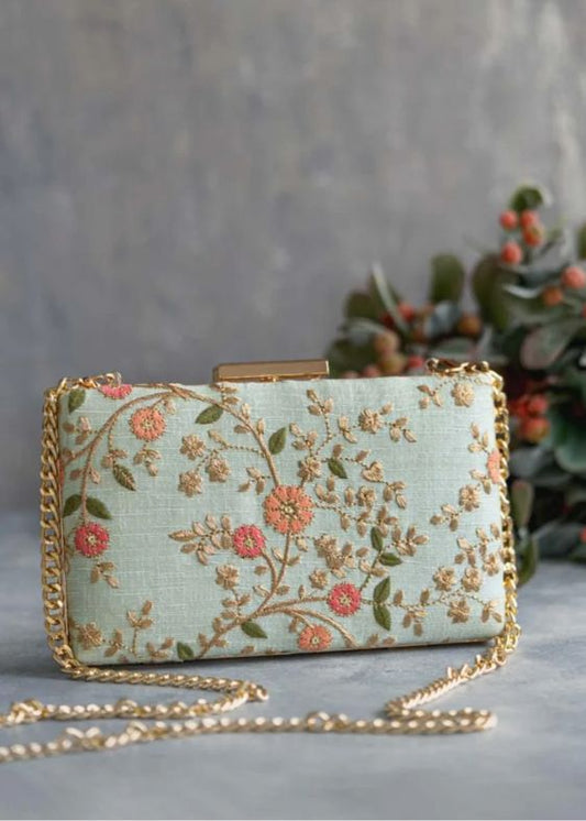 Floral Creeper Box Clutch - Mint -AM-BC-0820-0005
