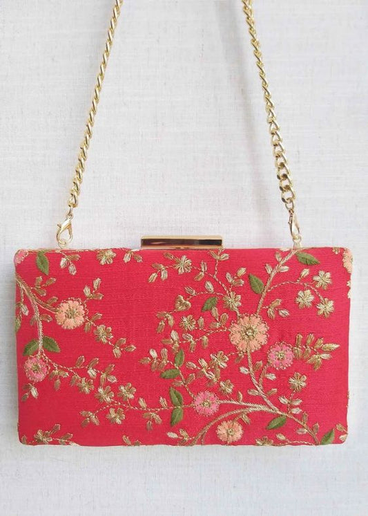 Floral Creeper Box Clutch - Red - AM-BC-1220-0001