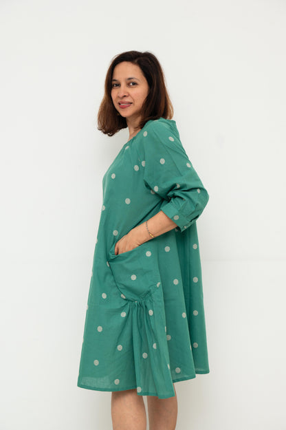 Green Polka Pocket Cotton Dress