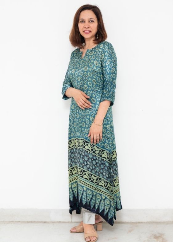 Green Printed Deepam Mashru Silk Dress