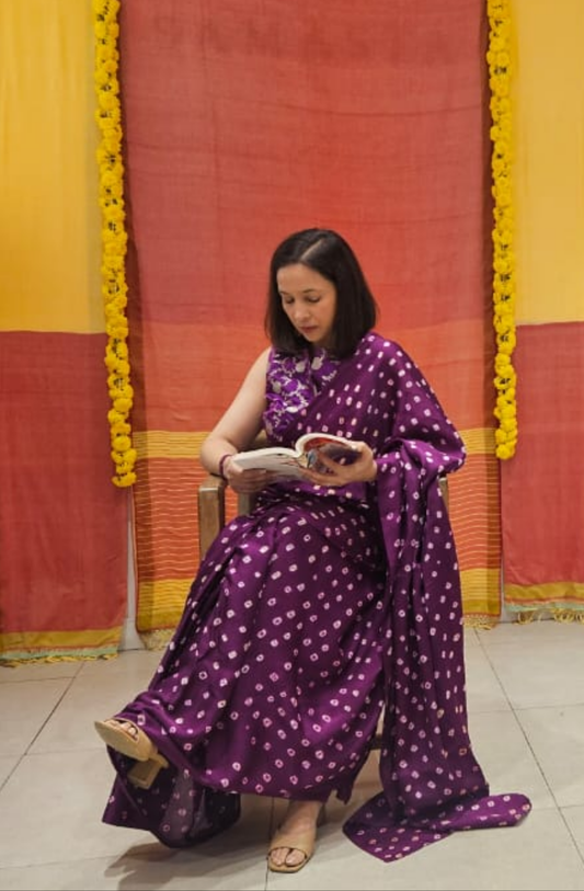 Purple Bandani Modal Silk Saree