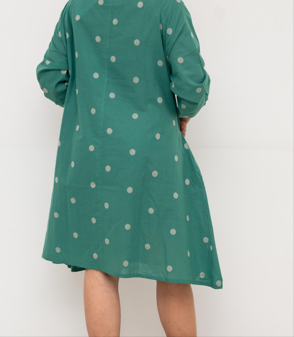 Green Polka Pocket Cotton Dress