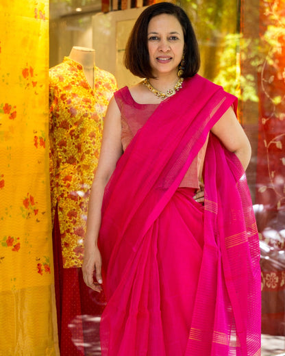 Mina Fulia Checks Organza Cotton Silk Saree