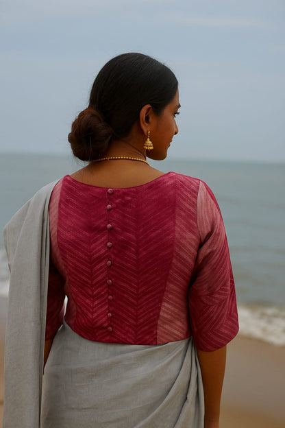 Pink Sp Cut Shibori Tussar Silk Blouse