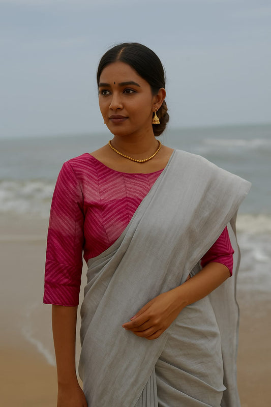 Pink Sp Cut Shibori Tussar Silk Blouse