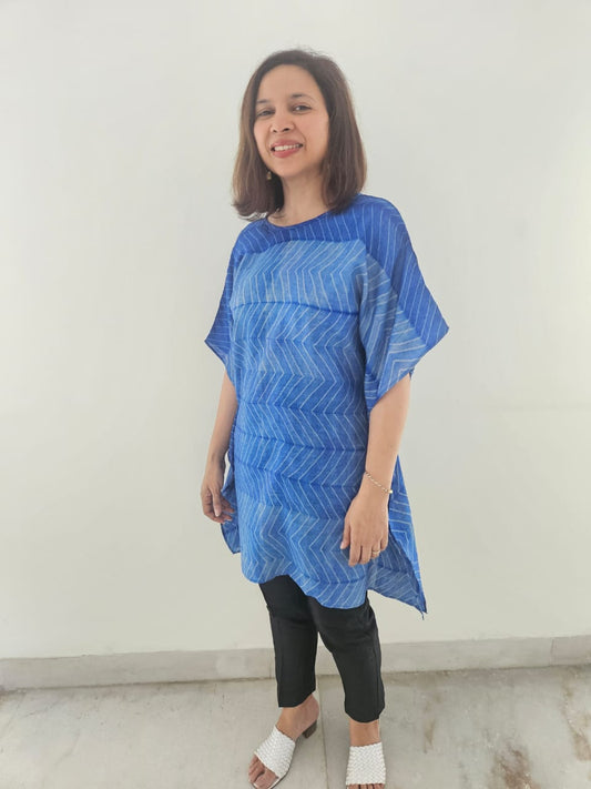 Blue Mura Shibori Tussar Silk Kaftan