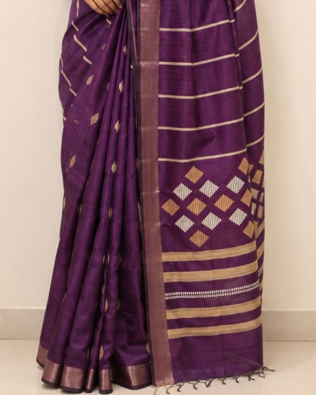 Purple Stripes Bhagalpur Tussar Silk Saree