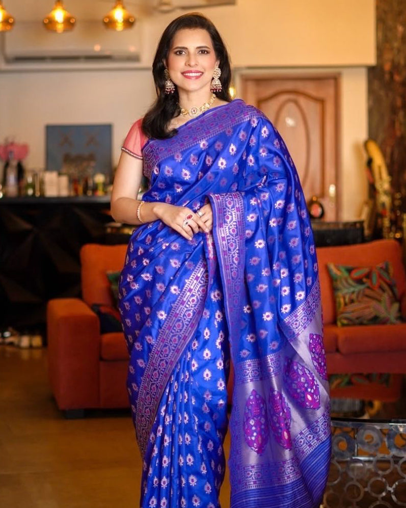 Paloma Blue Banarasi Silk Saree