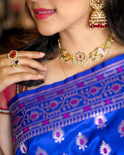 Paloma Blue Banarasi Silk Saree