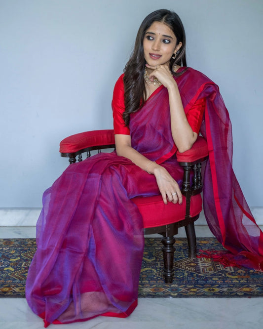 Mina Fulia Checks Organza Cotton Silk Saree