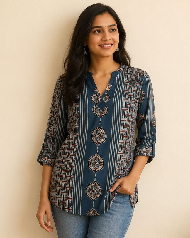 Indigo Shirt Collar Modal Top