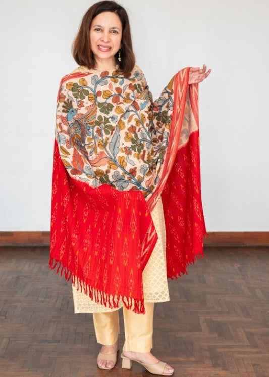 Kalamkari and Ikat Dupatta