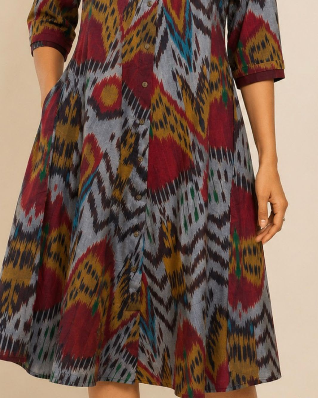 Multi Colour Peter Pan Collar Ikat Cotton Dress