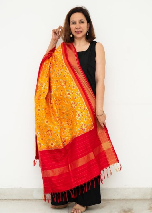 Mustard Silk Ikat Dupatta