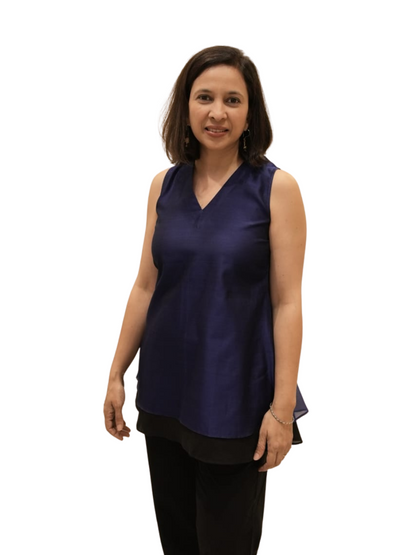 Blue Sleeveless Double Layer Maheswari Silk Cotton Blouse