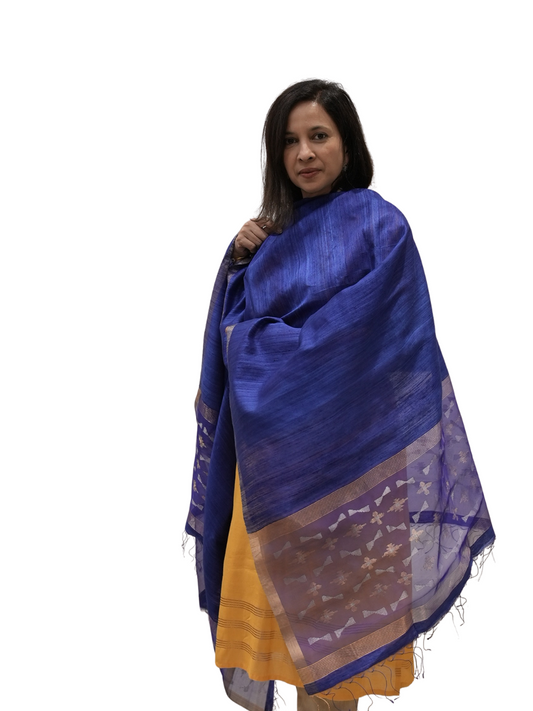 Blue Jamdani Matka Silk Dupatta