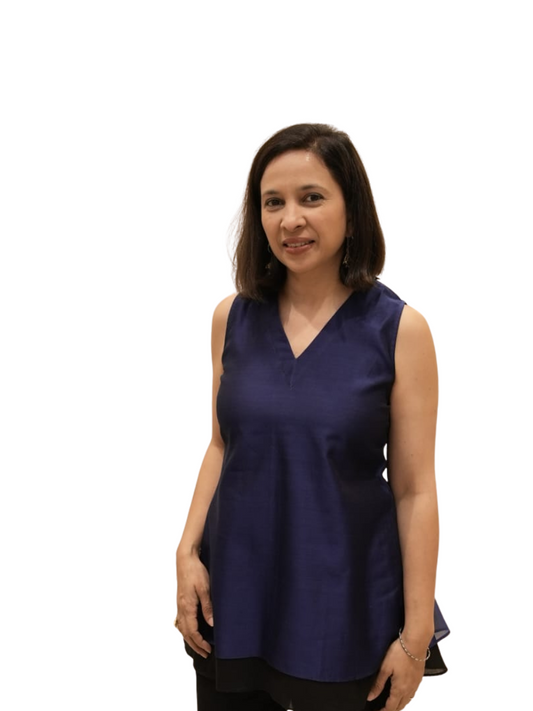 Blue Sleeveless Double Layer Maheswari Silk Cotton Blouse