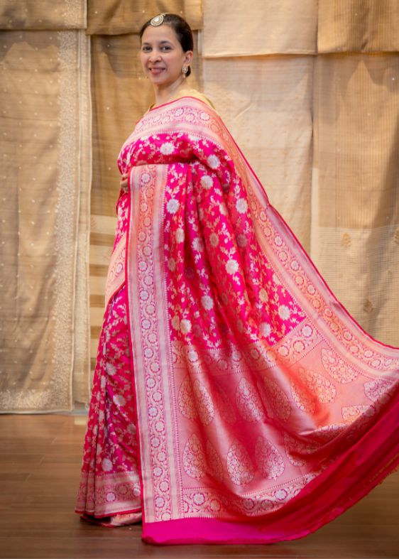 Pink Bensilk Banarasi Saree