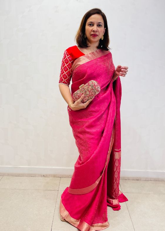 Pink Crepe Silk Saree
