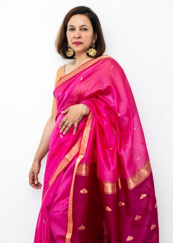 Pink Maheswari Silk Cotton Saree
