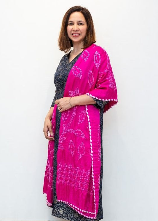 Pink Silk Bandhini Dupatta