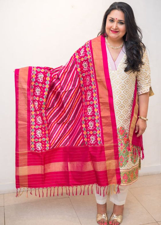 Pink Silk Ikat Dupatta