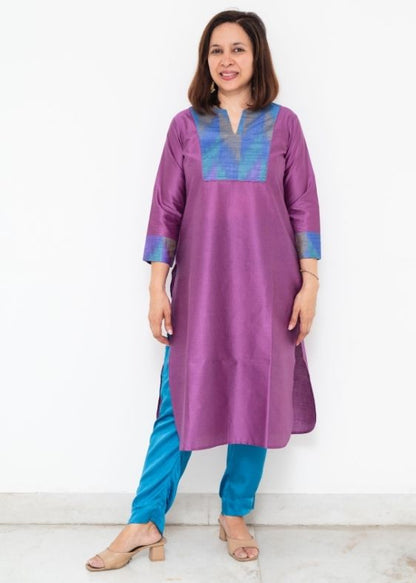 Purple Deepam Neck Tussar Long kurta