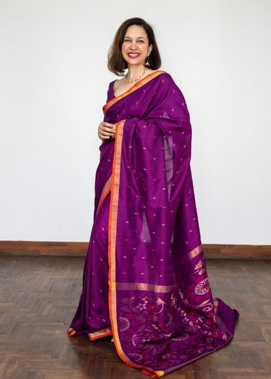 Purple silk jamdani bhoota saree