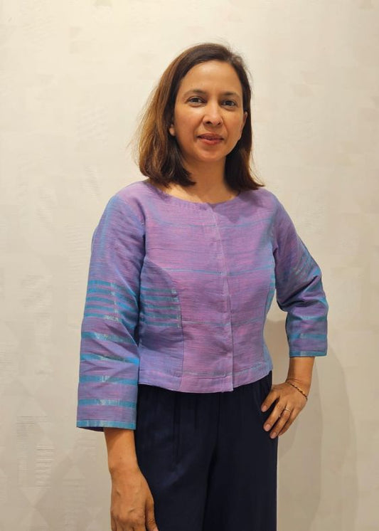Purple with Blue Stripes Cotton Blouse