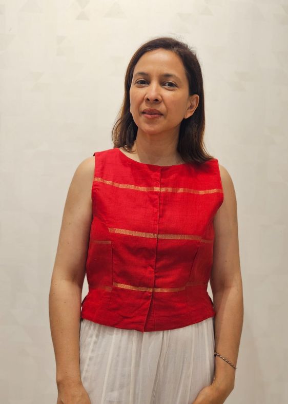 Red Fulia Cotton Stripes Blouse