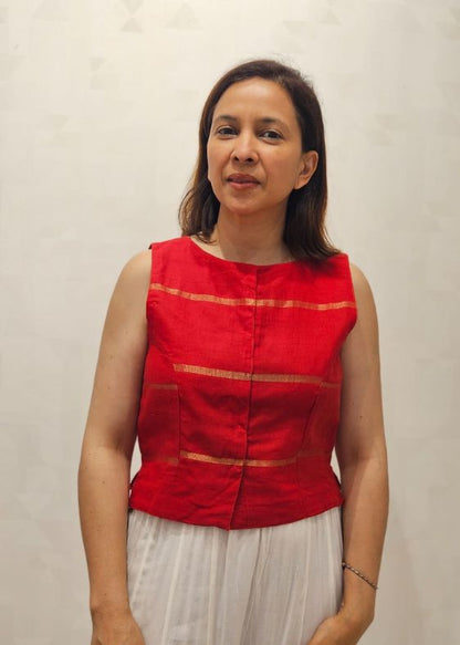 Red Fulia Cotton Stripes Blouse