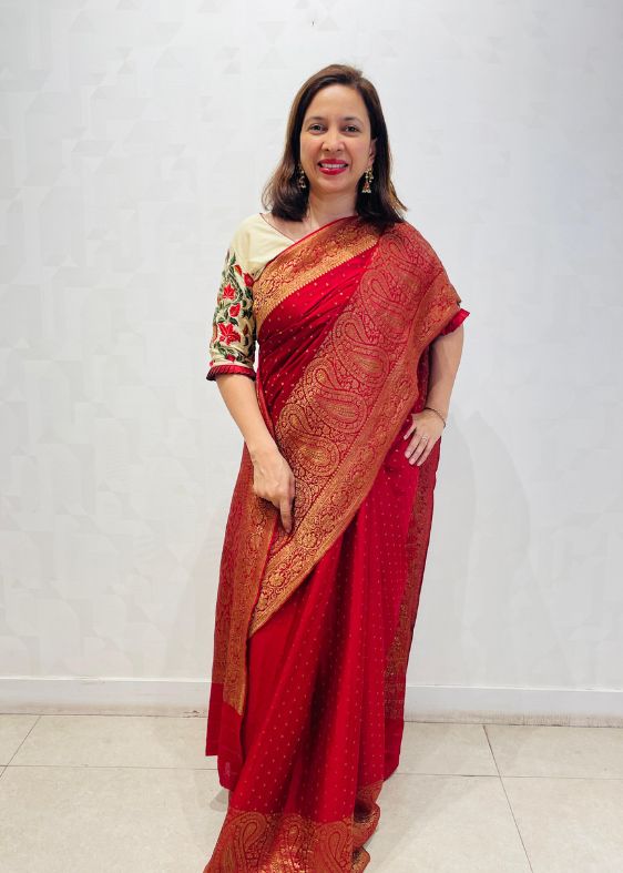 Red Silk Crepe Saree
