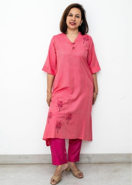 Red Spiderlily Tussar Cotton Dress