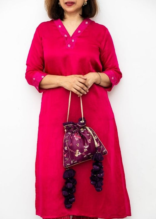 Rua Embroidered Potli - Purple - AM-PT-0225-0008